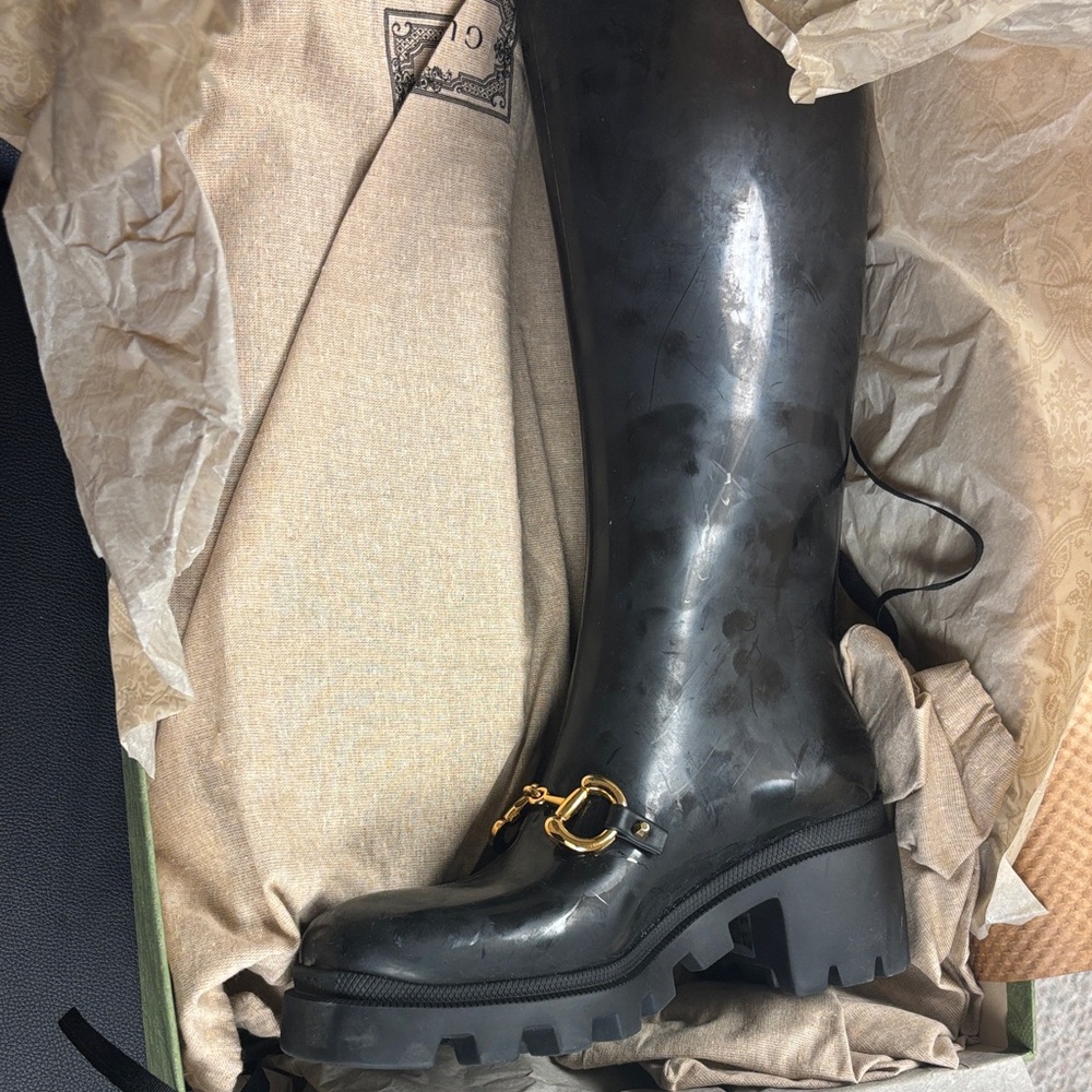 Gucci Black Ankle Boots with Gold Accent